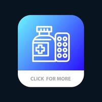 píldoras de medicina médica botón de la aplicación móvil del hospital versión de línea android e ios vector