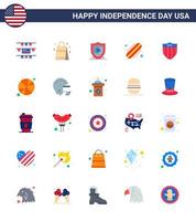 Set of 25 Modern Flats pack on USA Independence Day basketball seurity protection shield states Editable USA Day Vector Design Elements