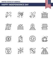 feliz día de la independencia paquete de iconos de 16 líneas para web e impresión st irish ball instrument usa editable usa day elementos de diseño vectorial vector