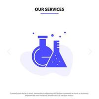 Our Services Flask Lab Tube Test Solid Glyph Icon Web card Template vector