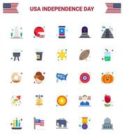 25 USA Flat Pack of Independence Day Signs and Symbols of grave phone sport mobile star Editable USA Day Vector Design Elements