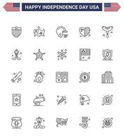 USA Independence Day Line Set of 25 USA Pictograms of sausage food american usa country Editable USA Day Vector Design Elements