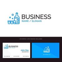 Drink Bottle Glass Ireland Blue Business logo and Business Card Template Front and Back Design