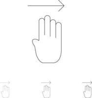 Finger Four Gesture Right Bold and thin black line icon set vector