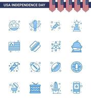 16 USA Blue Pack of Independence Day Signs and Symbols of flag trophy state award day Editable USA Day Vector Design Elements