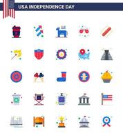 25 signos planos de estados unidos celebración del día de la independencia símbolos de hotdog america burro copa de vino cerveza editable día de estados unidos elementos de diseño vectorial vector