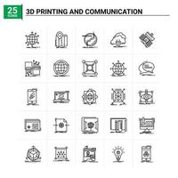25 3d Printing And Communication icon set vector background
