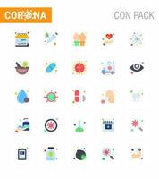 25 Flat Color Set of corona virus epidemic icons such as atom life gloves health beat viral coronavirus 2019nov disease Vector Design Elements