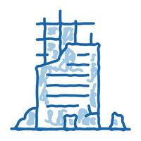 edificio en ruinas doodle icono dibujado a mano ilustración vector