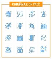 16 Blue Coronavirus Covid19 Icon pack such as thermometer medicine stethoscope healthcare flu viral coronavirus 2019nov disease Vector Design Elements