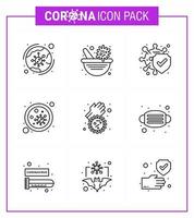 Corona virus 2019 and 2020 epidemic 9 Line icon pack such as virus germs virus vaccine blood safe viral coronavirus 2019nov disease Vector Design Elements