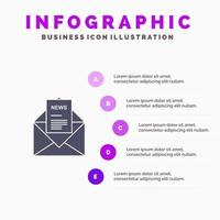 News Email Business Corresponding Letter Solid Icon Infographics 5 Steps Presentation Background vector