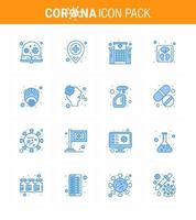 CORONAVIRUS 16 Blue Icon set on the theme of Corona epidemic contains icons such as mask epidemic building machine scale viral coronavirus 2019nov disease Vector Design Elements