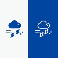 nube lluvia lluvia lluviosa trueno línea y glifo icono sólido bandera azul línea y glifo icono sólido bandera azul vector