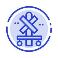 Cross Sign Station Train Blue Dotted Line Line Icon vector