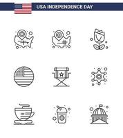 Stock Vector Icon Pack of American Day 9 Line Signs and Symbols for television movies plent director usa Editable USA Day Vector Design Elements