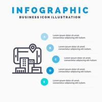 icono de línea aumentada de tecnología de ciudad de realidad con fondo de infografía de presentación de 5 pasos vector