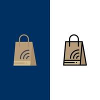 Bag Handbag Wifi Shopping  Icons Flat and Line Filled Icon Set Vector Blue Background