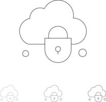 Internet Cloud Lock Security Bold and thin black line icon set vector