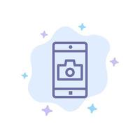 Application Mobile Mobile Application Camera Blue Icon on Abstract Cloud Background vector