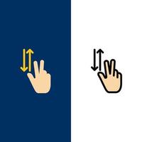 Finger Gestures Two Up Down  Icons Flat and Line Filled Icon Set Vector Blue Background