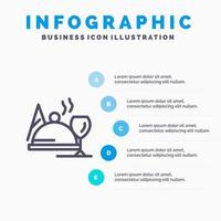 hotel plato comida vidrio azul infografía plantilla 5 pasos vector línea icono plantilla