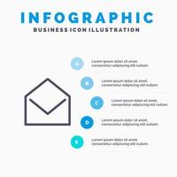 icono de línea abierta de mensaje de correo comercial con fondo de infografía de presentación de 5 pasos vector