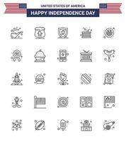 Happy Independence Day Pack of 25 Lines Signs and Symbols for badge american protection independence holiday Editable USA Day Vector Design Elements