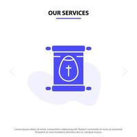 Our Services Education School Scroll Easter Solid Glyph Icon Web card Template vector