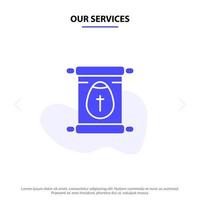 Our Services Education School Scroll Easter Solid Glyph Icon Web card Template vector