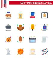 Big Pack of 16 USA Happy Independence Day USA Vector Flats and Editable Symbols of church bell bell holiday alert presidents Editable USA Day Vector Design Elements