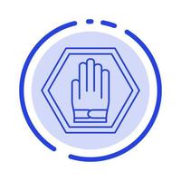 detener la señal de mano advertencia de tráfico línea punteada azul icono de línea