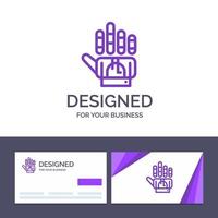 tarjeta de visita creativa y plantilla de logotipo seguimiento guante mano tecnología vector ilustración