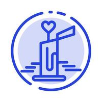 vela amor boda corazón línea punteada azul icono de línea vector