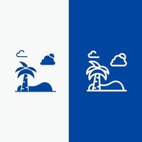 Beach Palm Tree Spring Line and Glyph Solid icon Blue banner Line and Glyph Solid icon Blue banner vector