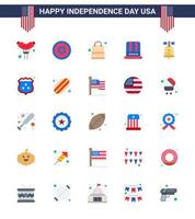 Modern Set of 25 Flats and symbols on USA Independence Day such as american ball money usa cap Editable USA Day Vector Design Elements