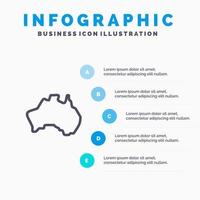 icono de línea de viaje de mapa de ubicación de país australiano con fondo de infografía de presentación de 5 pasos vector