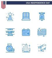 9 Blue Signs for USA Independence Day american day ring calender party decoration Editable USA Day Vector Design Elements