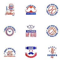 9 Blue and red Happy Fathers Day Design Collection A set of twelve brown colored vintage style Fathers Day Designs on light background Editable Vector Design Elements