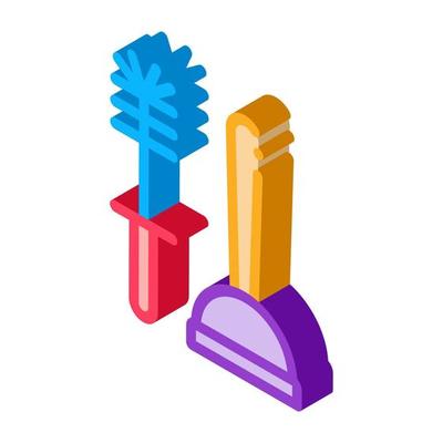 cup plunger and brush isometric icon vector illustration