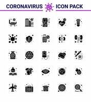 25 Solid Glyph Coronavirus Covid19 Icon pack such as pulse beat safety online medical viral coronavirus 2019nov disease Vector Design Elements