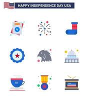 9 paquete plano de estados unidos de signos y símbolos del día de la independencia de pájaro estados unidos celebración signo vidrio elementos de diseño de vector de día de estados unidos editables