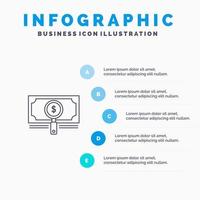 icono de línea de dólar de préstamo de búsqueda de fondo de dinero con fondo de infografía de presentación de 5 pasos vector