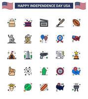 25 USA Flat Filled Line Signs Independence Day Celebration Symbols of usa bat independence baseball usa Editable USA Day Vector Design Elements