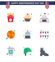 Set of 9 Modern Flats pack on USA Independence Day indianapolis day building sports basketball Editable USA Day Vector Design Elements