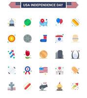 Happy Independence Day 4th July Set of 25 Flats American Pictograph of american day map celebrate location pin Editable USA Day Vector Design Elements