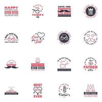 Happy fathers day greeting cards set 16 Black and Pink Vector typography lettering Usable for banners print You are the best dad text design Editable Vector Design Elements