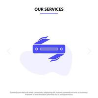 Our Services Knife Razor Sharp Blade Solid Glyph Icon Web card Template vector