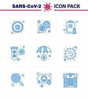 CORONAVIRUS 9 Blue Icon set on the theme of Corona epidemic contains icons such as insurance tubes healthcare fuild bacteria viral coronavirus 2019nov disease Vector Design Elements