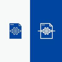 ajuste de engranaje de archivo línea de flecha y glifo icono sólido banner azul vector